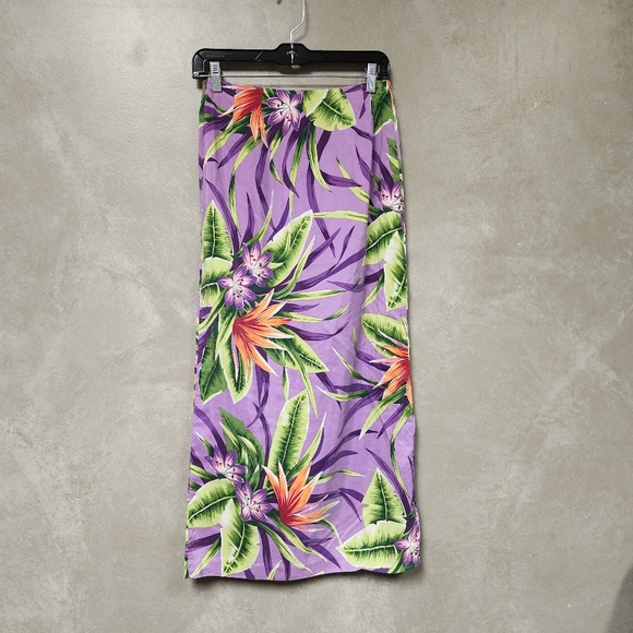 Women's 100% Silk Bold Floral Print Faux Wrap Skirt Size 4 - Picture 4 of 11
